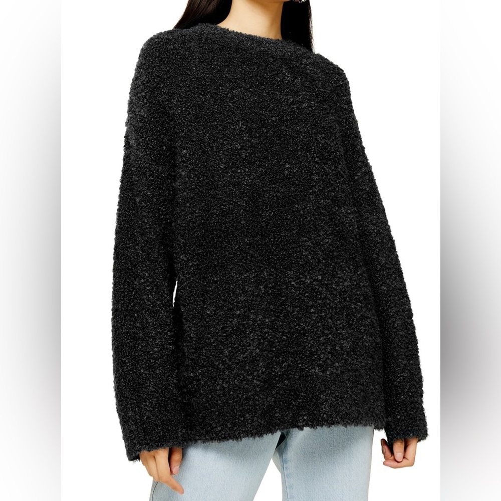 TOPSHOP Boucle Sweater Mock Neck Oversized Washable S 4 6 Charcoal Gray